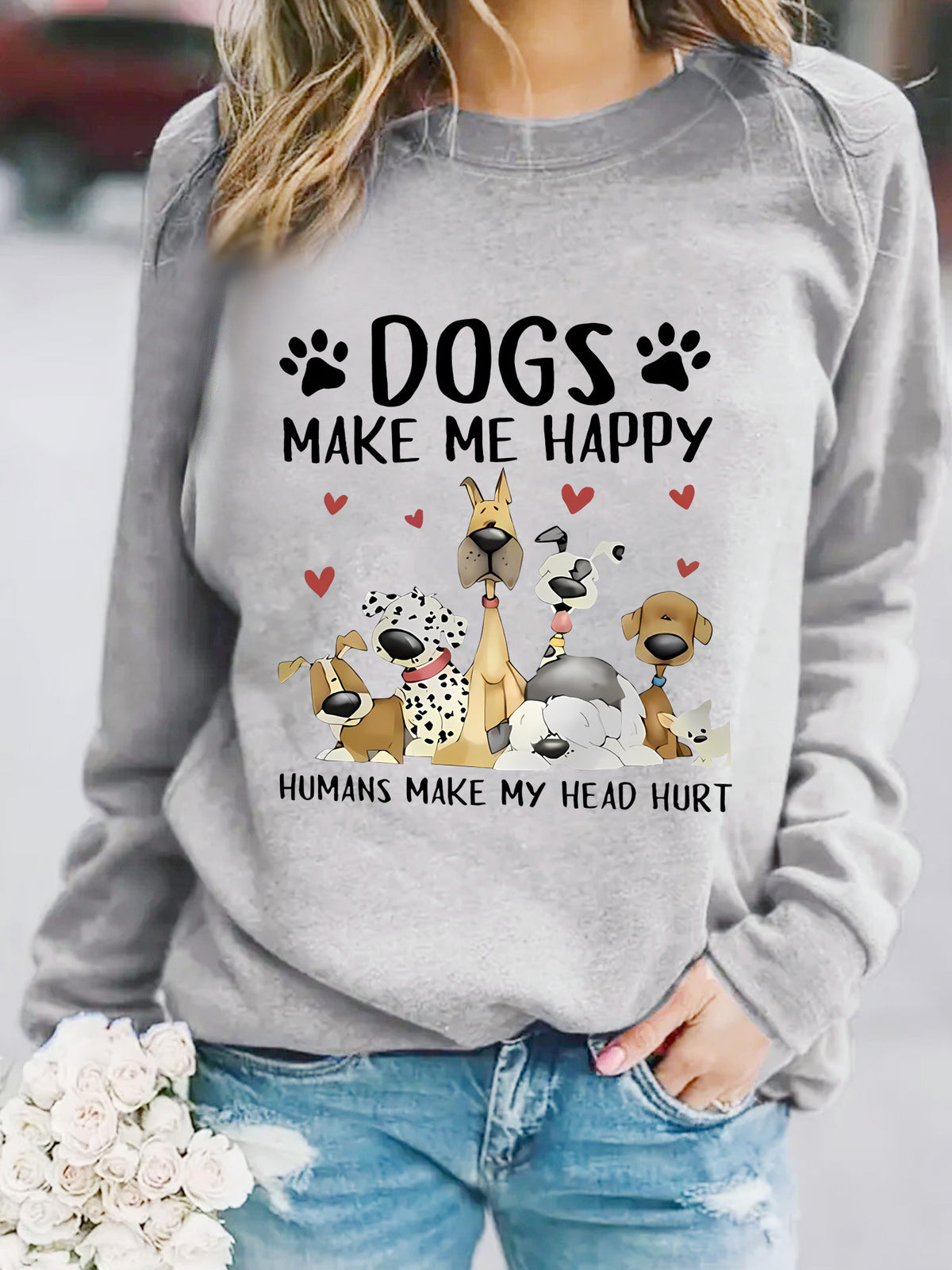 Round-neck DOGS Print Crew Sweatshirt