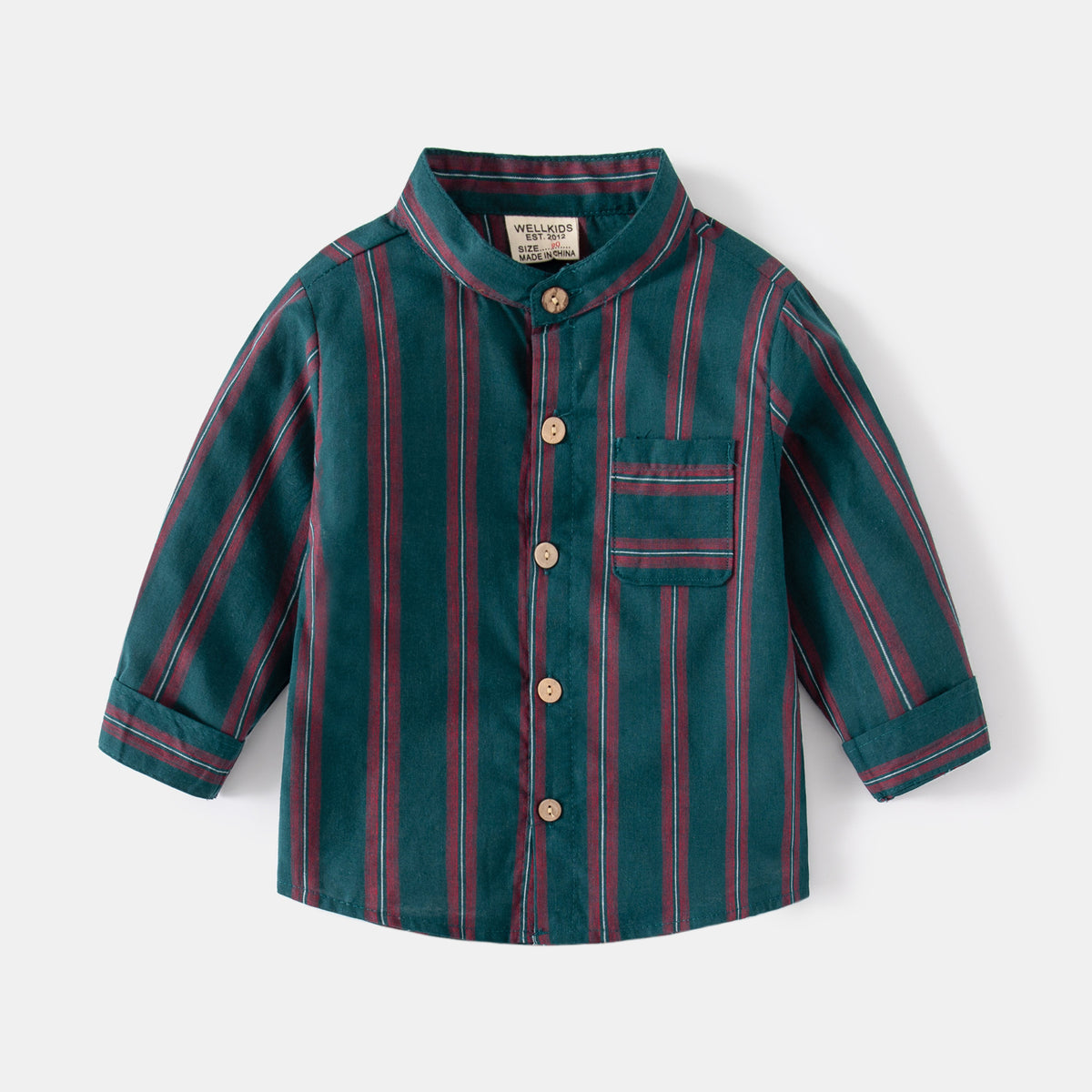 Long Sleeve Shirt Korean Style Boy Standing Collar Striped Dress Shirt Baby Top Fashion Kids Clothing Wholesale