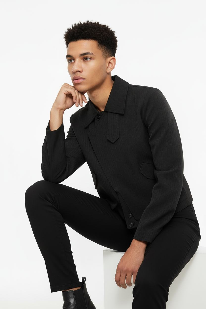 Slanted placket lapel jacket