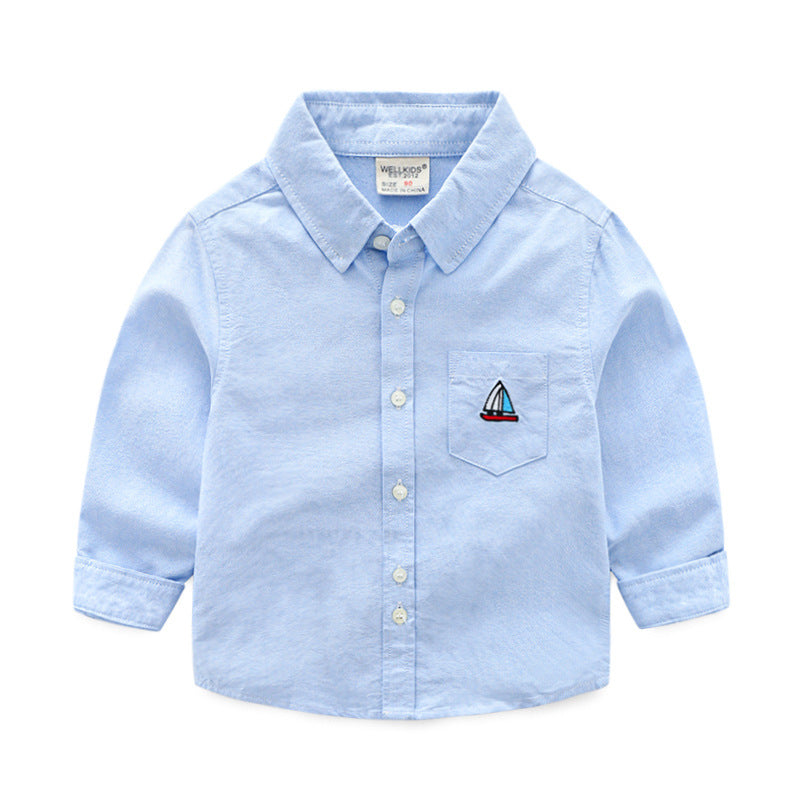 Long Sleeve Shirt Spring New Style White Shirt for Toddlers 1-3 Years Old Boys and Girls