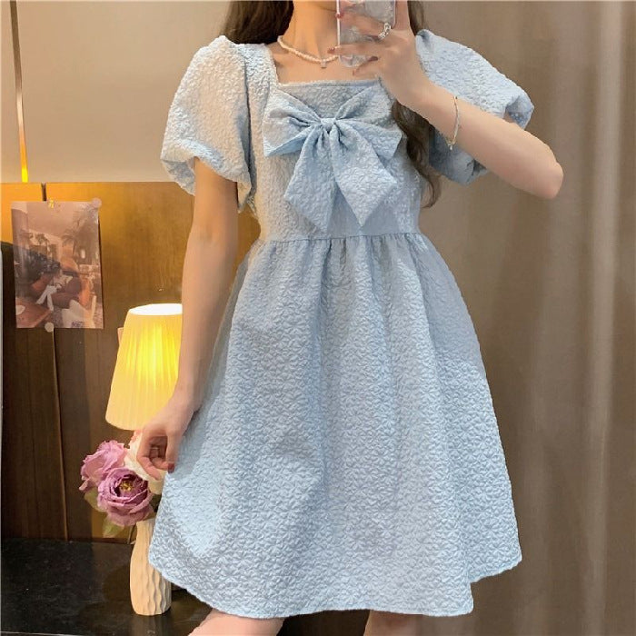 Design Square Neck White Bow Dress Fairy Dress Cake Dress