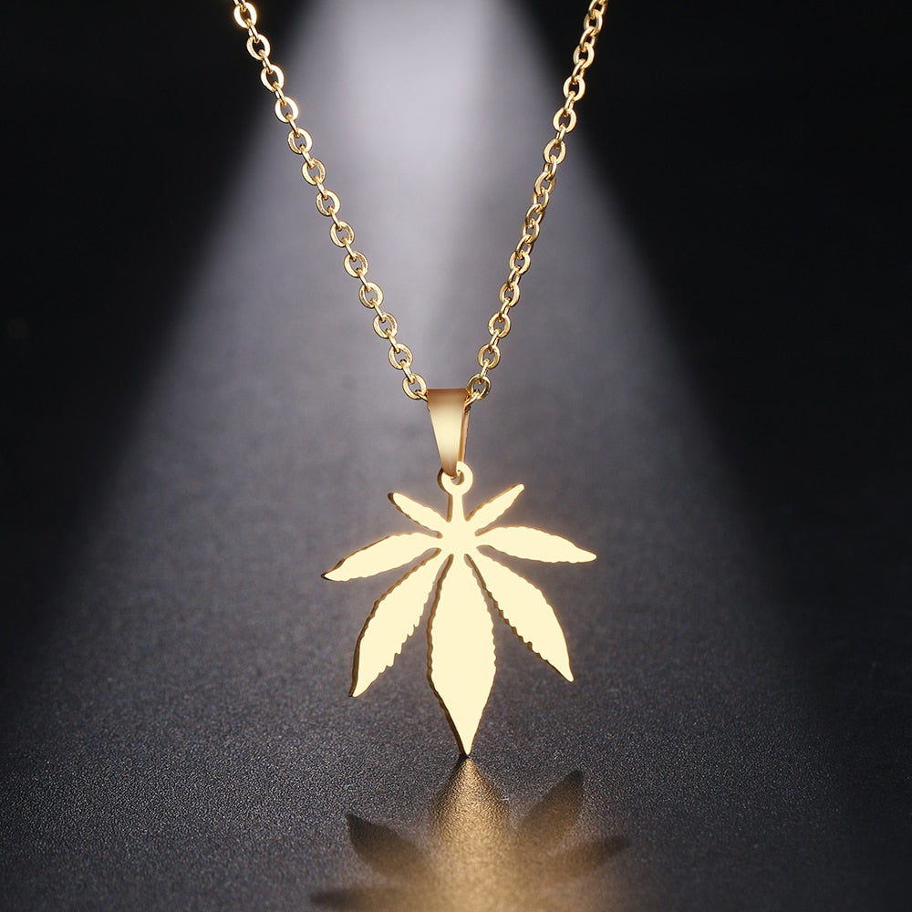 DOTIFI Stainless Steel Necklace For Women Man Maple Leaf Choker Pendant Necklace Engagement Jewelry