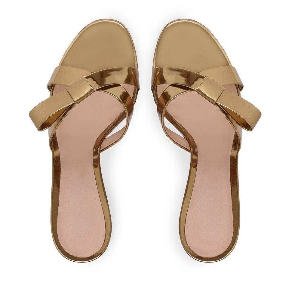 European and American Womens Gold Thick High Heels Sandals, Slippers, Muller Shoes, Chengdu Fashion Womens Shoes