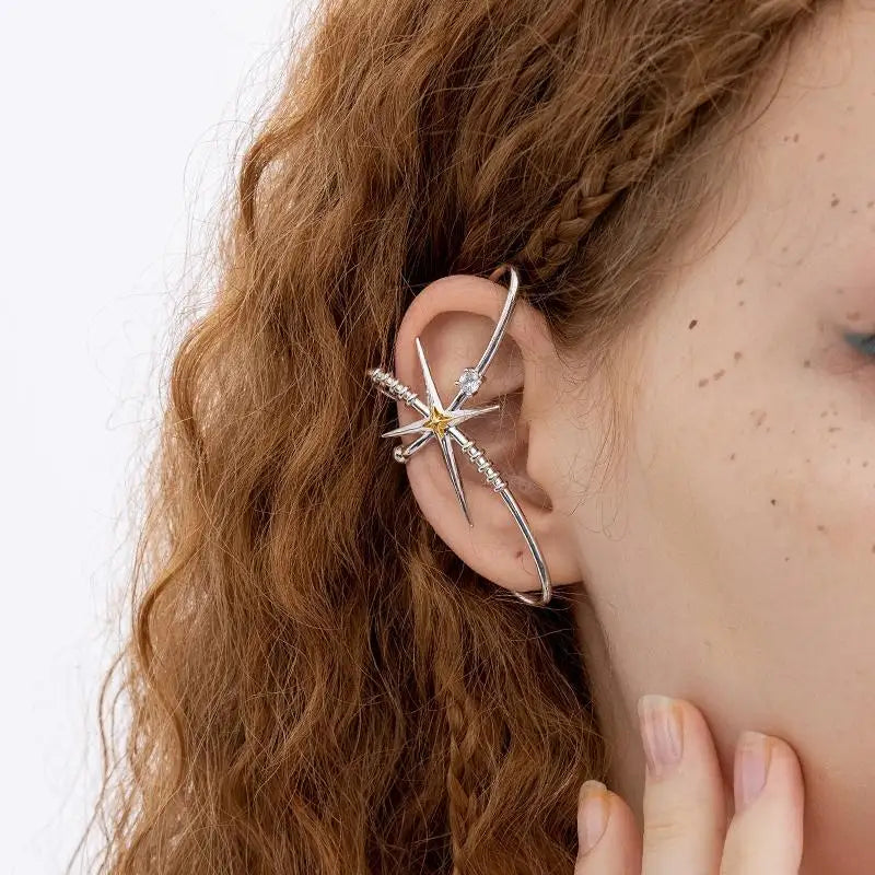Fashion Silver Color Cross Ear Clip Cyberpunk Earrings For Women Jewelry Accessories Y2k Piercing Fake Earring Man