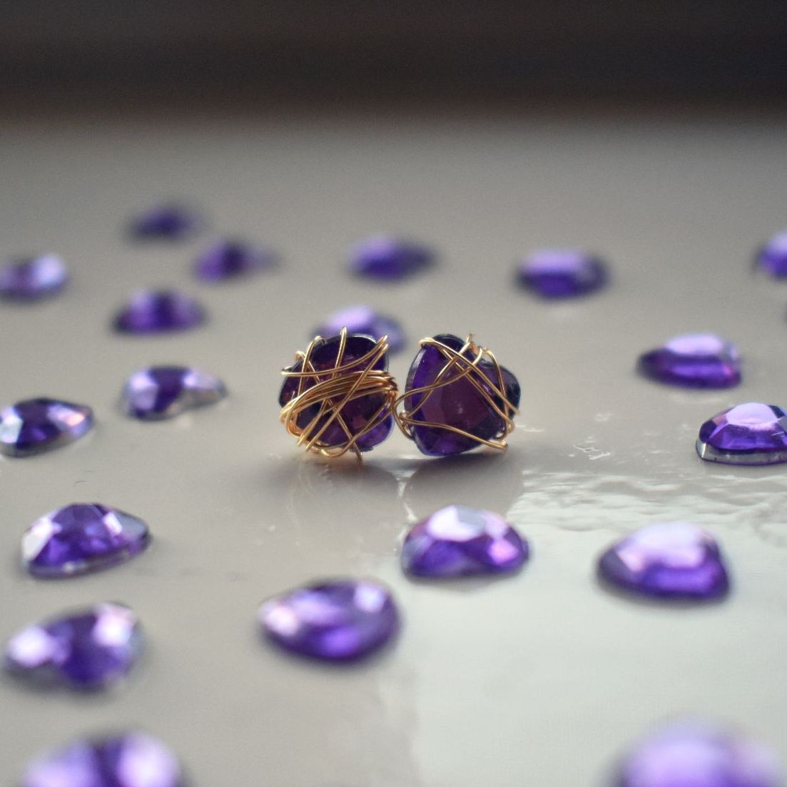 Purple Wire White Heart Stud Earrings | by Ifemi Jewels-0