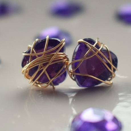 Purple Wire White Heart Stud Earrings | by Ifemi Jewels
