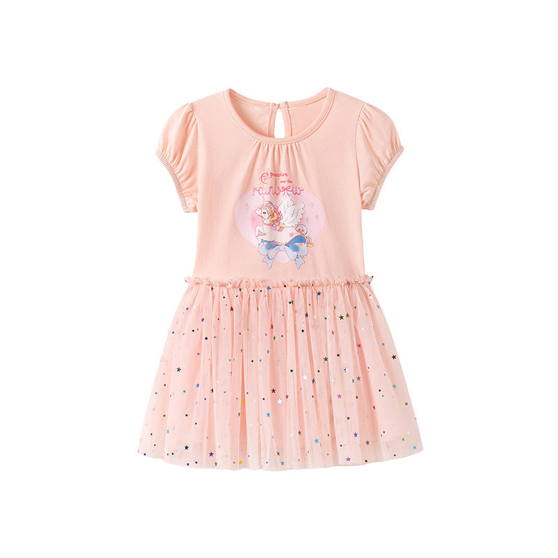 Summer Mesh Girl's Princess Dress Cartoon Dress, Cute Children's Dress
