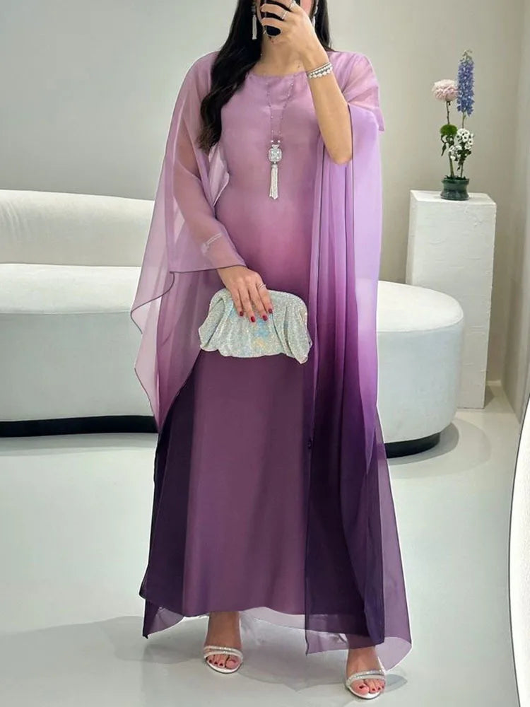 Gradient Satin Maxi Robe Dress