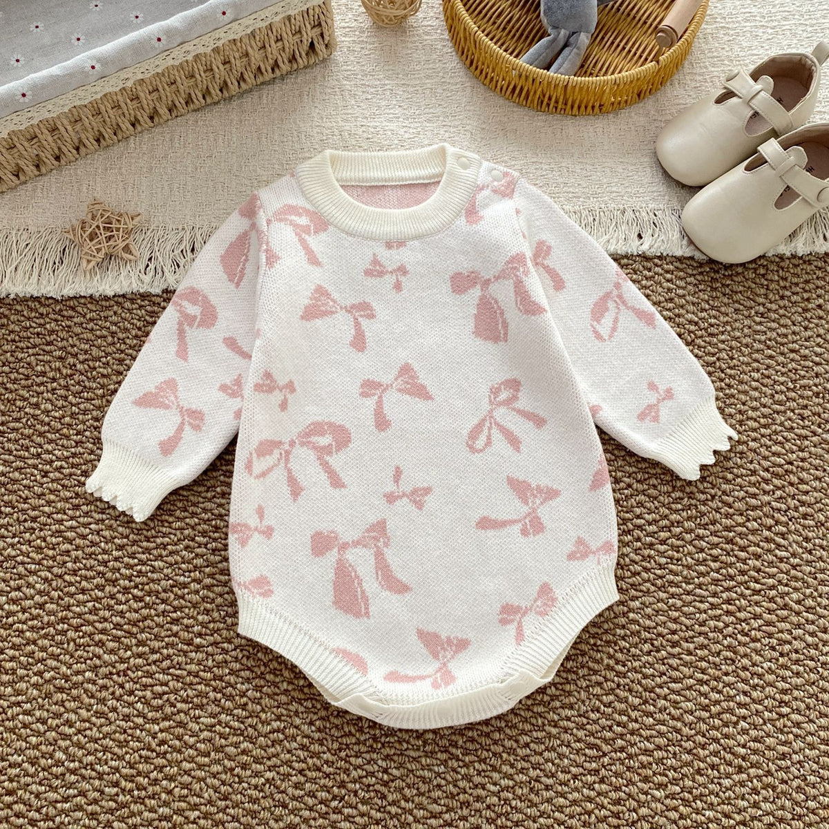 Baby Romper Cotton A-Class Bow Knit Pattern Fashion Cute Infant Clothes 1-3 Years
