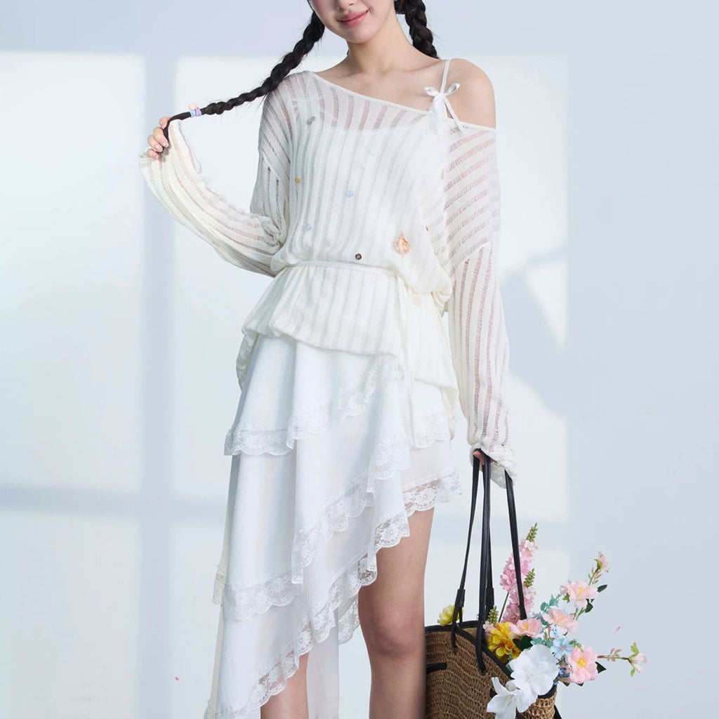 Irregular Strap Beach Dress Cake Dress Long Dress