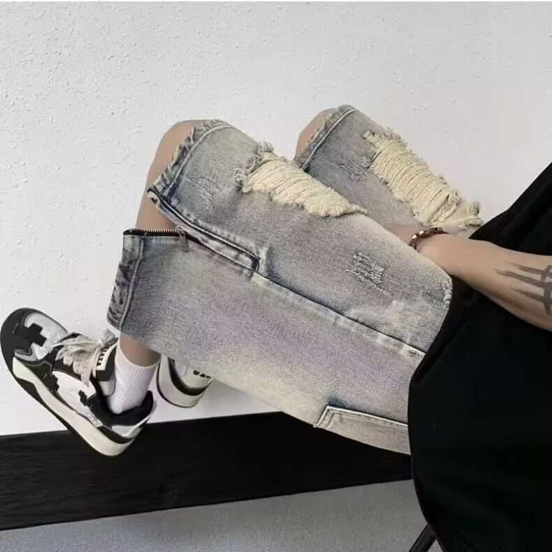 Five point hole beggar jeans shorts man