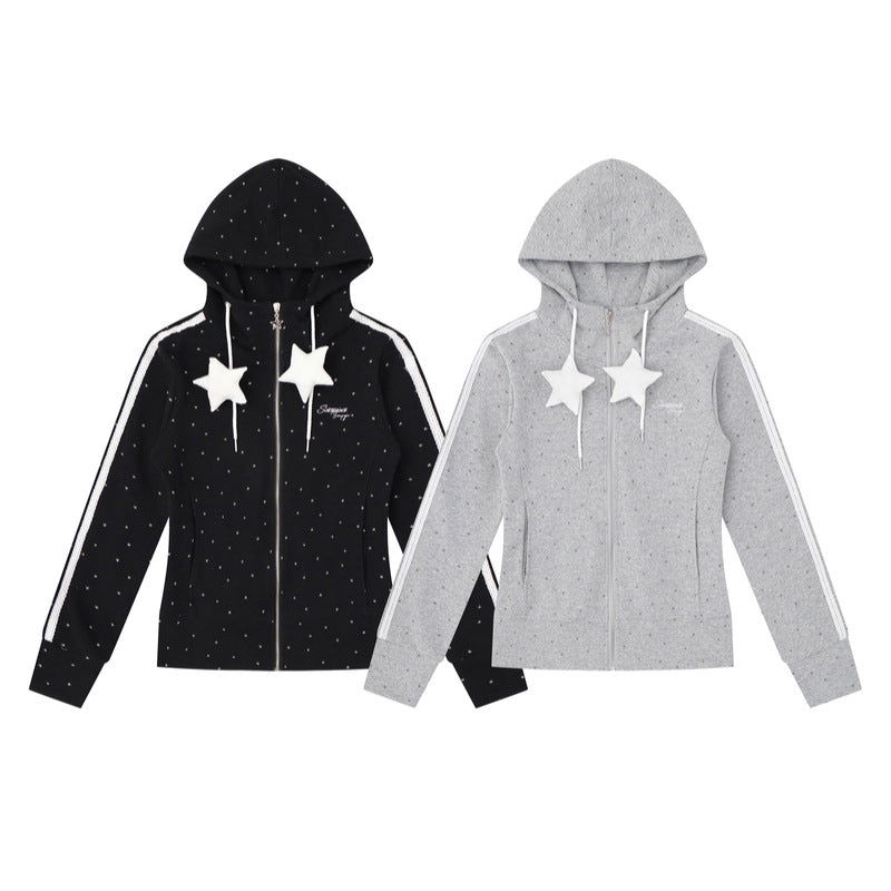 Women's Star Print Zip-Up Hoodie Jacket