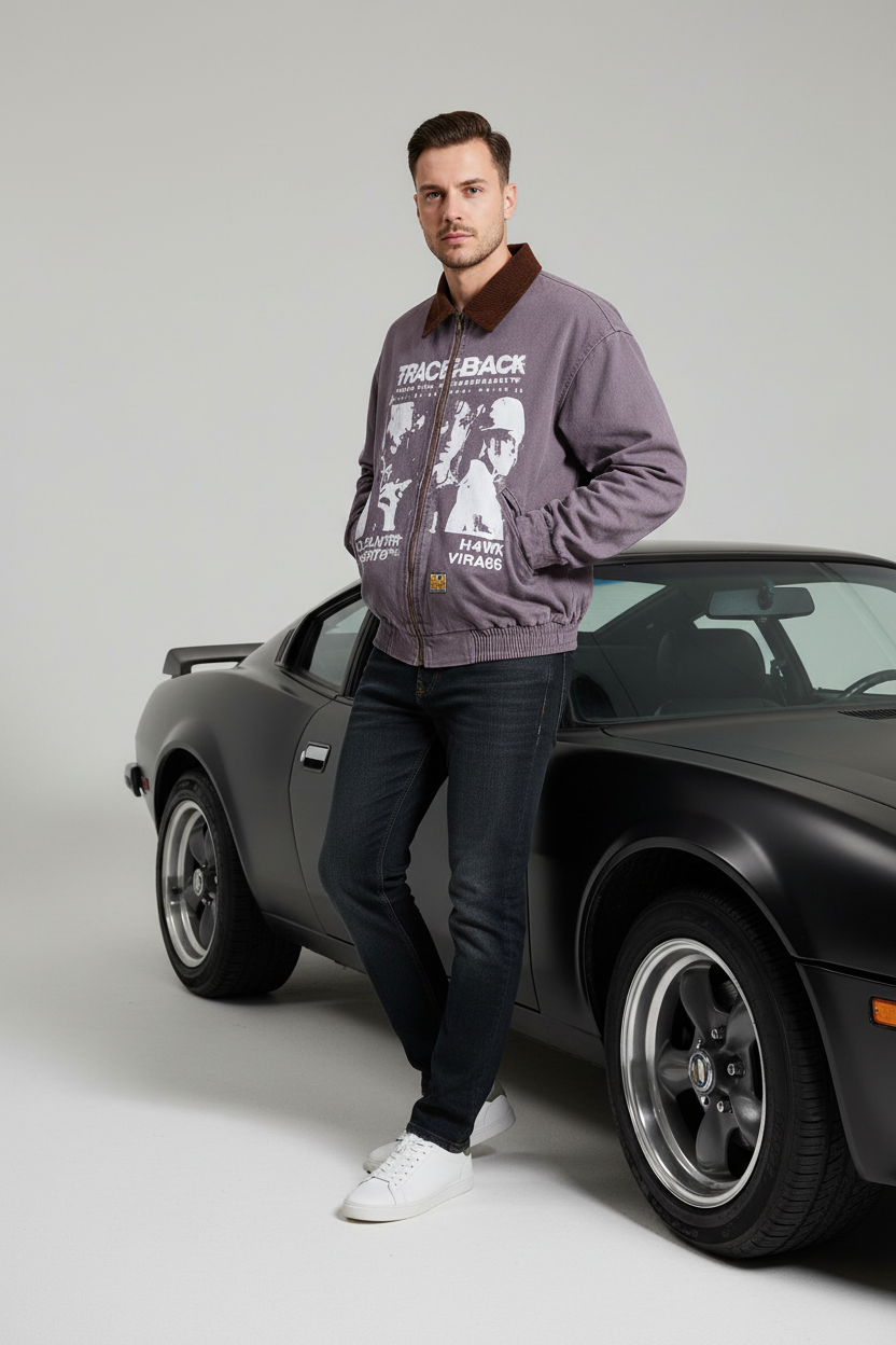 Portrait letter printed men's and women's jackets
