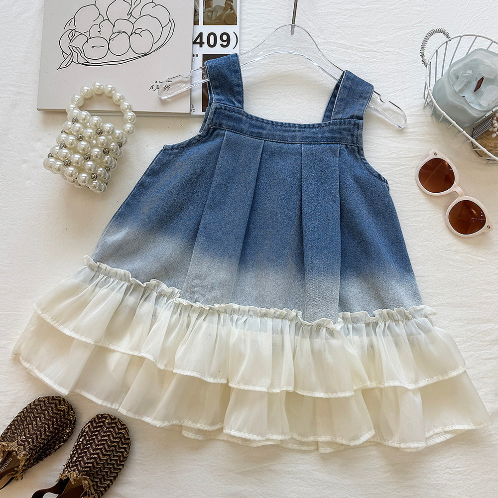 Girls Washed Denim Overall Dress Dress Stylish Baby Girl Dress