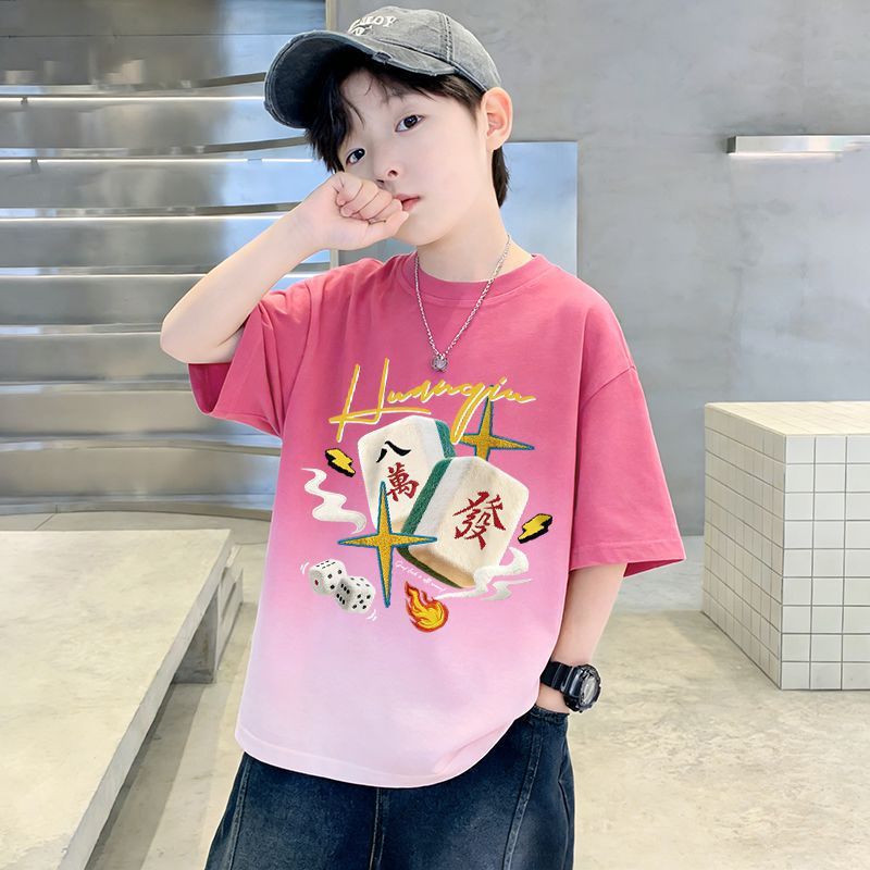 Boy Pure T-Shirt Short Sleeve Stylish Gradient Kids Youth Boy Sports Top