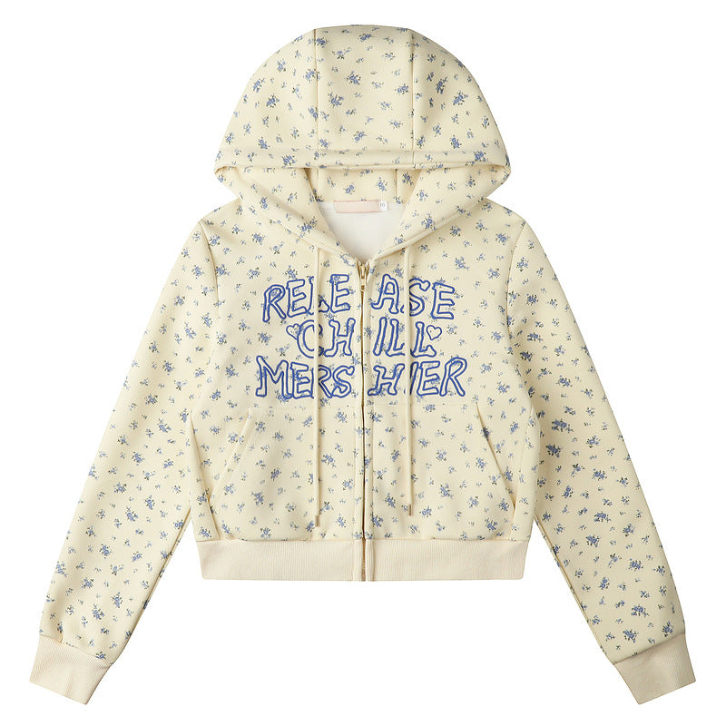 Women’s Floral Cropped Zip Hoodie