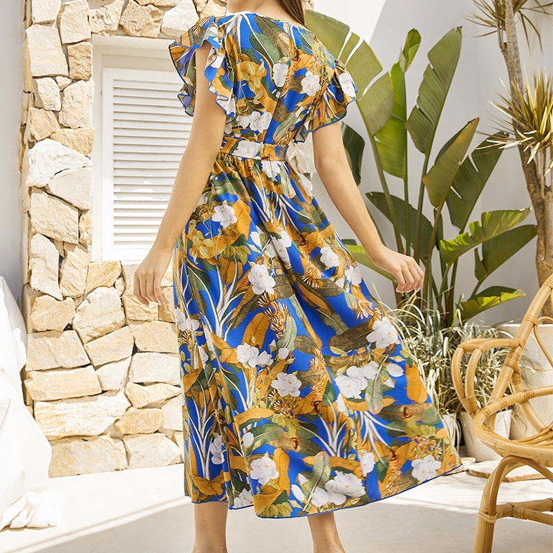 Women's Ruffle Sleeve Dress Temperament Floral Dress