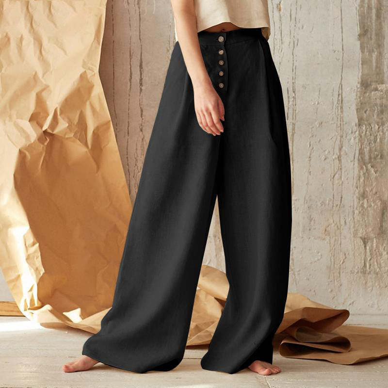 Womens Casual Cotton Linen Baggy Wide-Leg Pants Loose Flared Trousers home Casual pants