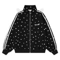Full printed white star light gray standing collar zipper hoodie