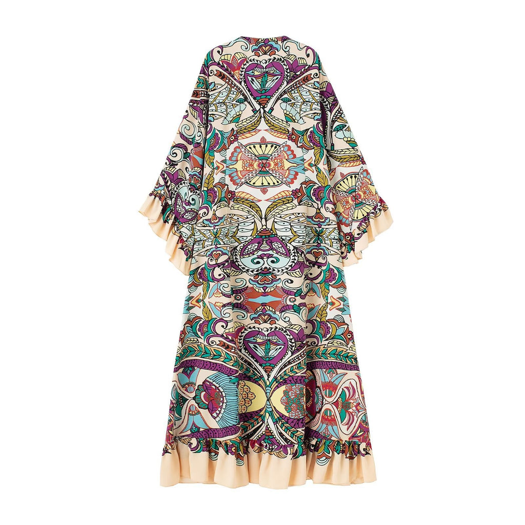 Ladies Dress Layered Decorative Print Midi Dress