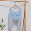 Square Neck Leaky Collar Short Shirt New Lantern Long Sleeve Lace Up Neck Shirt Womens Top