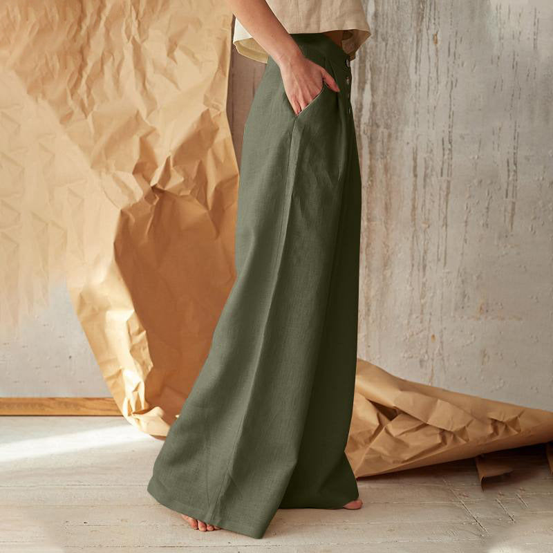 Womens Casual Cotton Linen Baggy Wide-Leg Pants Loose Flared Trousers home Casual pants