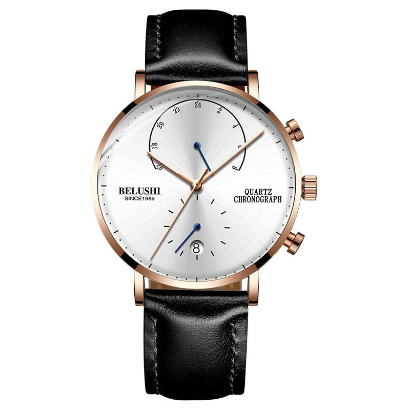 Quartz Watch Men Watches Modern Chronograph Men Watch Leather Strap Watches Man Imitation Luxury Belushi 537 Men'S Sports Watch