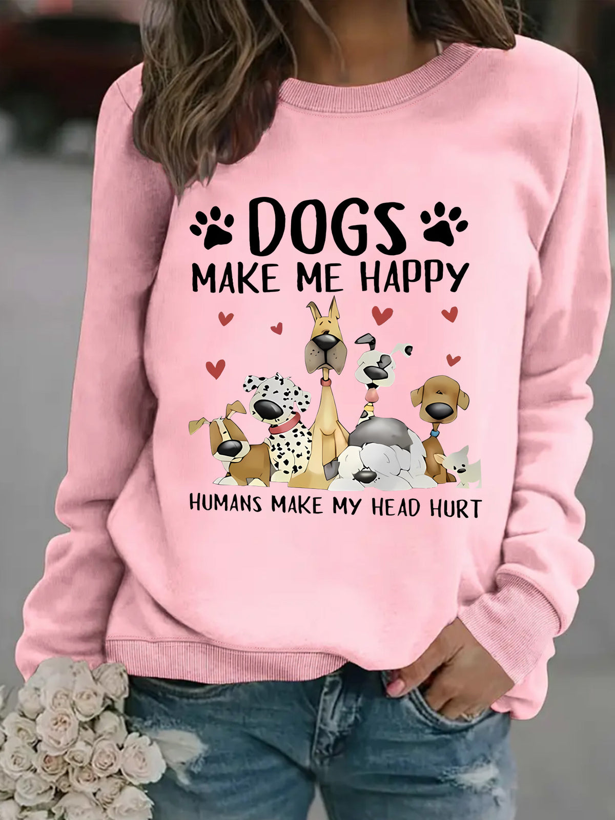 Round-neck DOGS Print Crew Sweatshirt