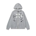 Cat print hooded cardigan sweater jacket