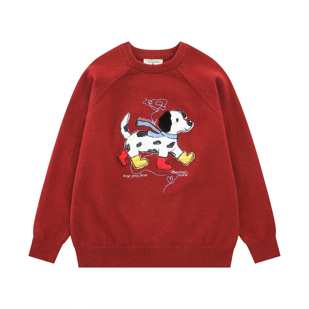 Men's Embroidered Round Neck Loose Sweater