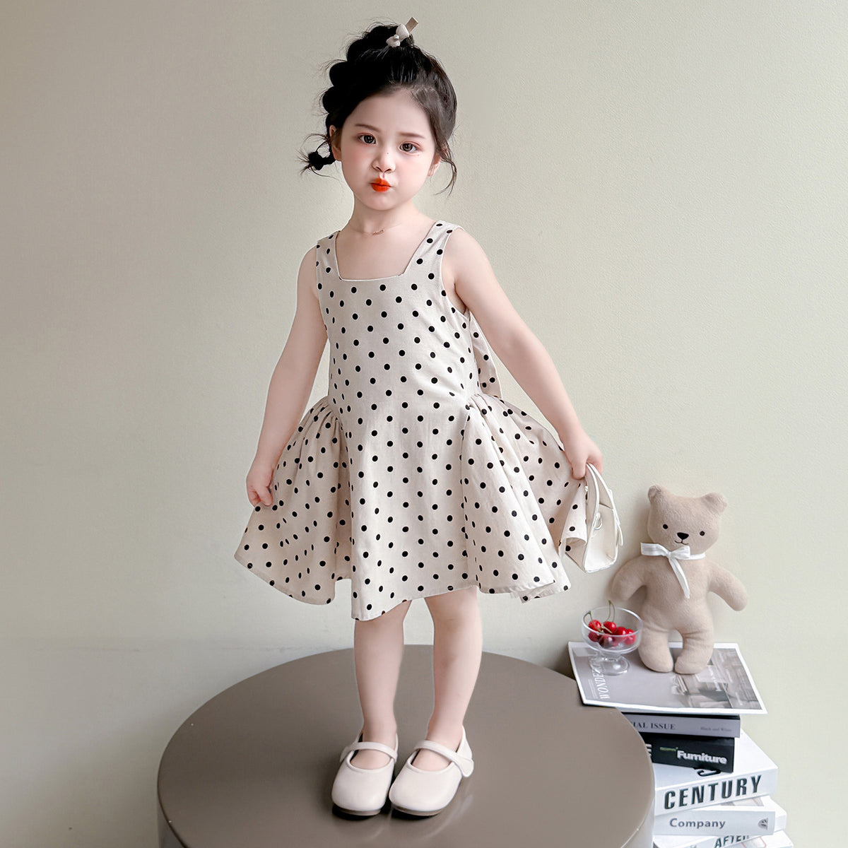 Dot Bow Dress for Girls Summer Cotton Dress Kids Casual Dress