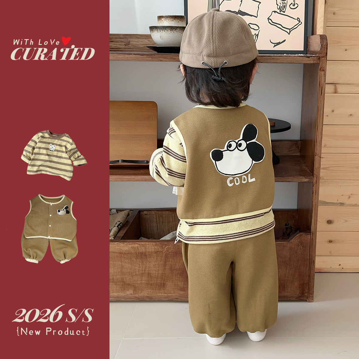 Boy Cartoon Vest Three-Piece Set Boy Casual Long Sleeve T-Shirt Children's Clothing