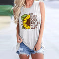 Women's Top Sunflower Print Crew Neck Sleeveless Tank Top