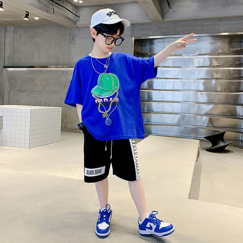 Children's Boy Short Sleeve T-Shirt Mid to Large Size Cotton Casual Boy
