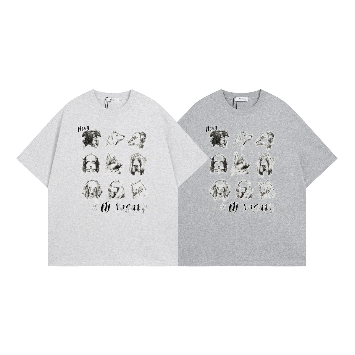 Retro Fun Pet Print Short Sleeve T-Shirt Men's Summer Loose Casual Versatile Couple Top