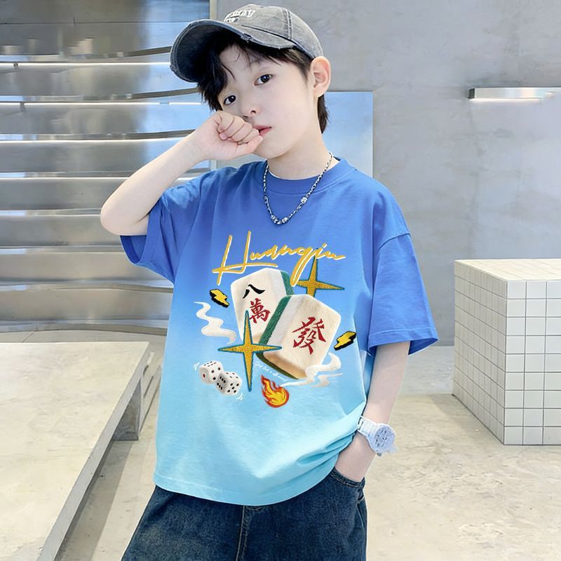 Boy Pure T-Shirt Short Sleeve Stylish Gradient Kids Youth Boy Sports Top