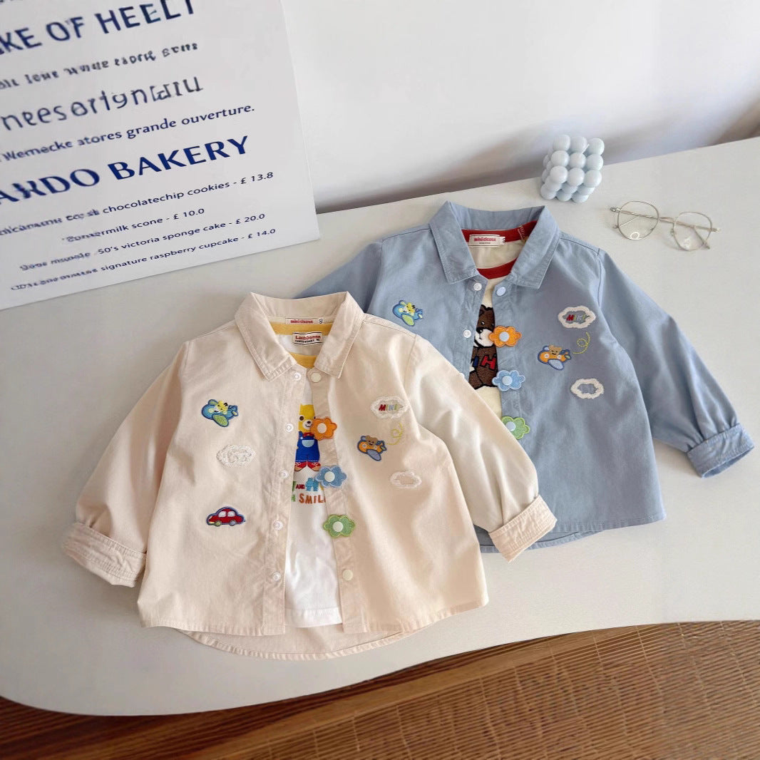 Boy's Shirt  Kids White Dress Shirt Long Sleeve Boy Baby Top Korean Style