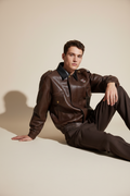 Flip collar vintage PU leather design jacket