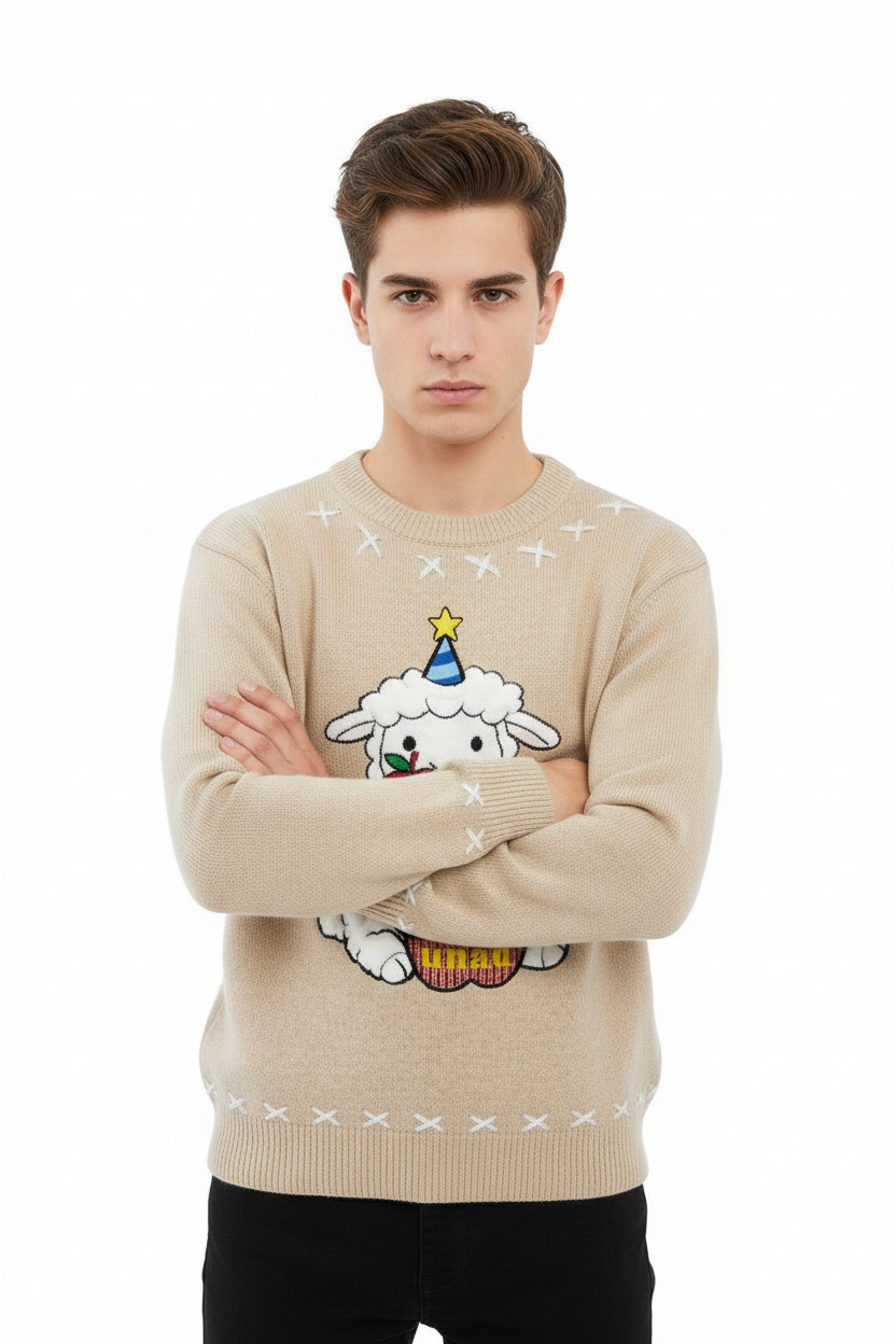 Sheep patch embroidery design sweater