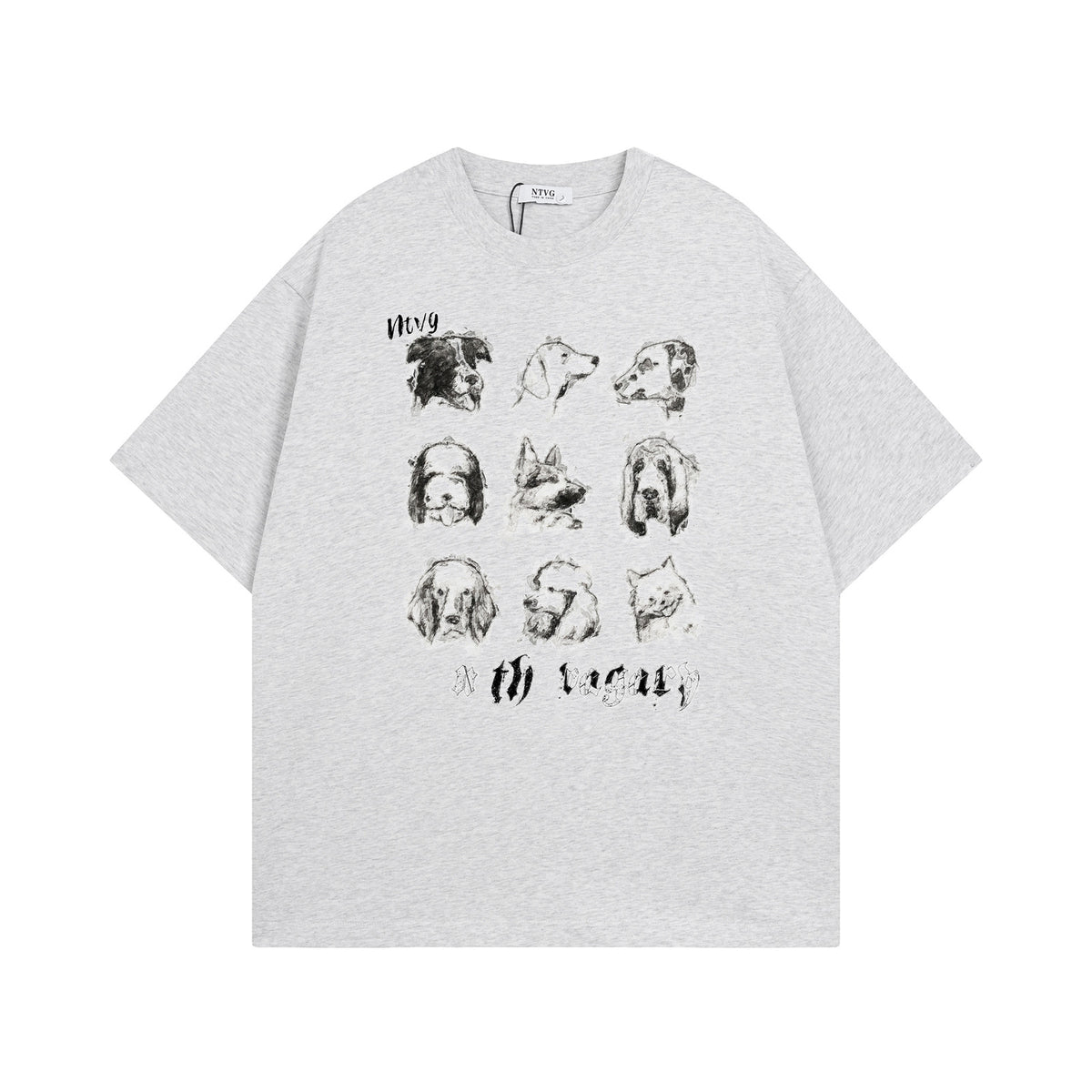 Retro Fun Pet Print Short Sleeve T-Shirt Men's Summer Loose Casual Versatile Couple Top