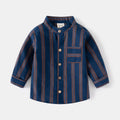 Long Sleeve Shirt Korean Style Boy Standing Collar Striped Dress Shirt Baby Top Fashion Kids Clothing Wholesale
