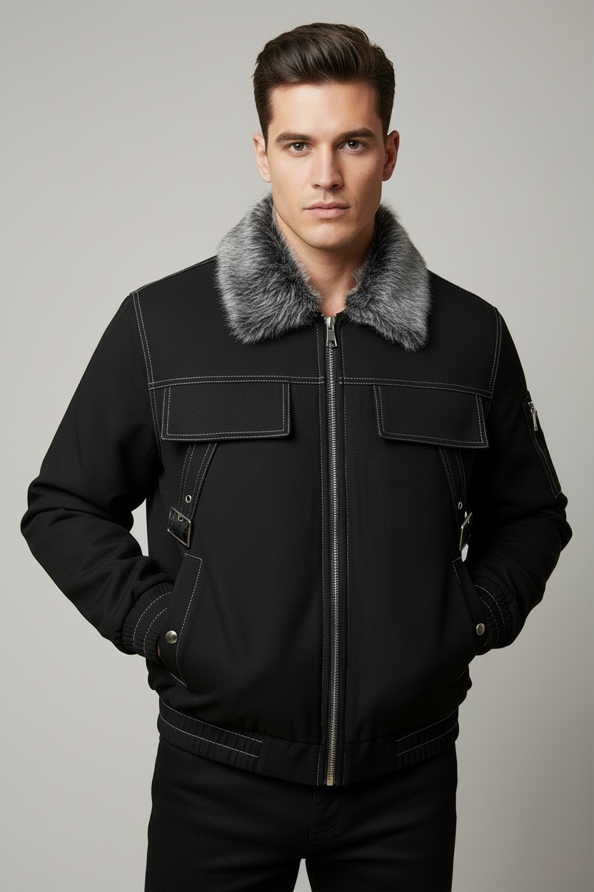 Workwear fur collar thick jacket