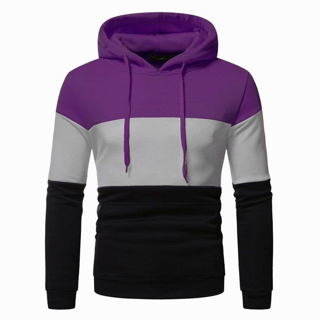Men's Casual Three-Color Spliced Hoodie