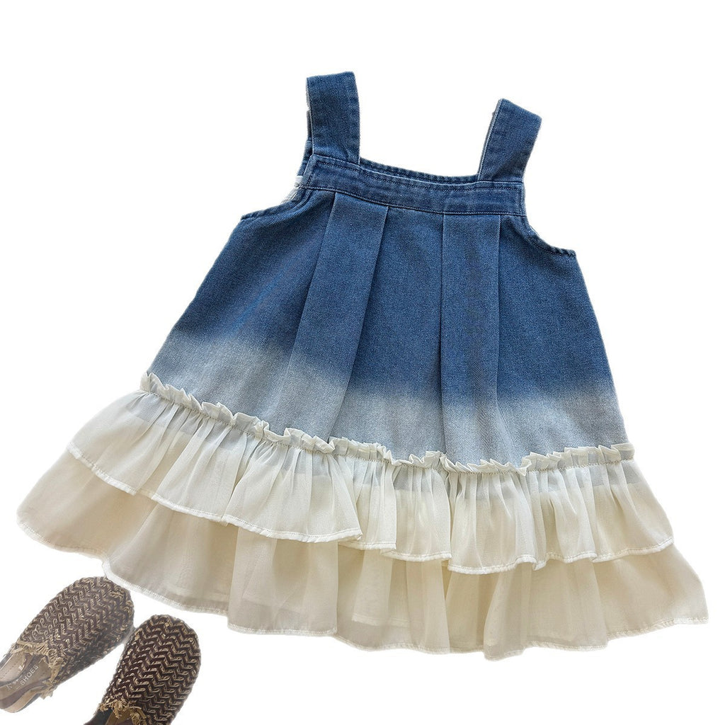 Girls Washed Denim Overall Dress Dress Stylish Baby Girl Dress