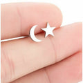 Hypoallergenic Stainless Surgical Steel Silver Star Moon Shape Ear Stud Earrings