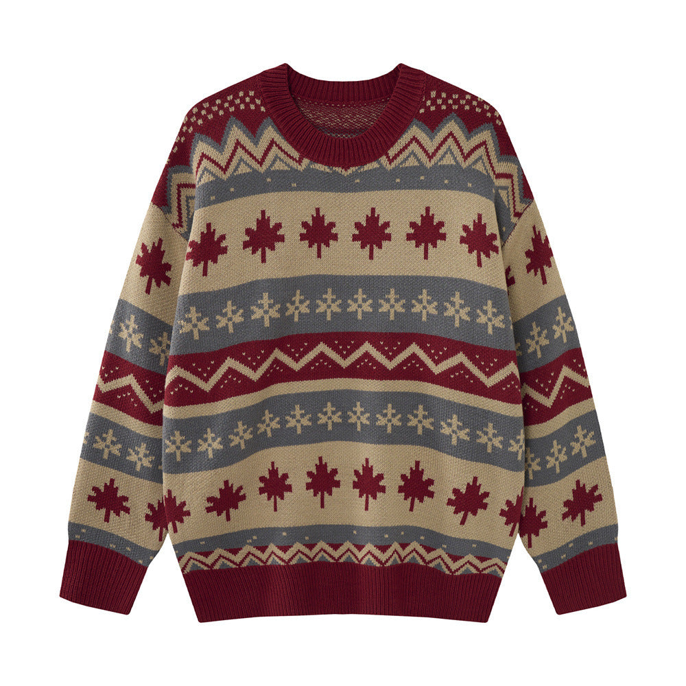 Men's Jacquard Stripe Colour Block Crew Neck Sweater