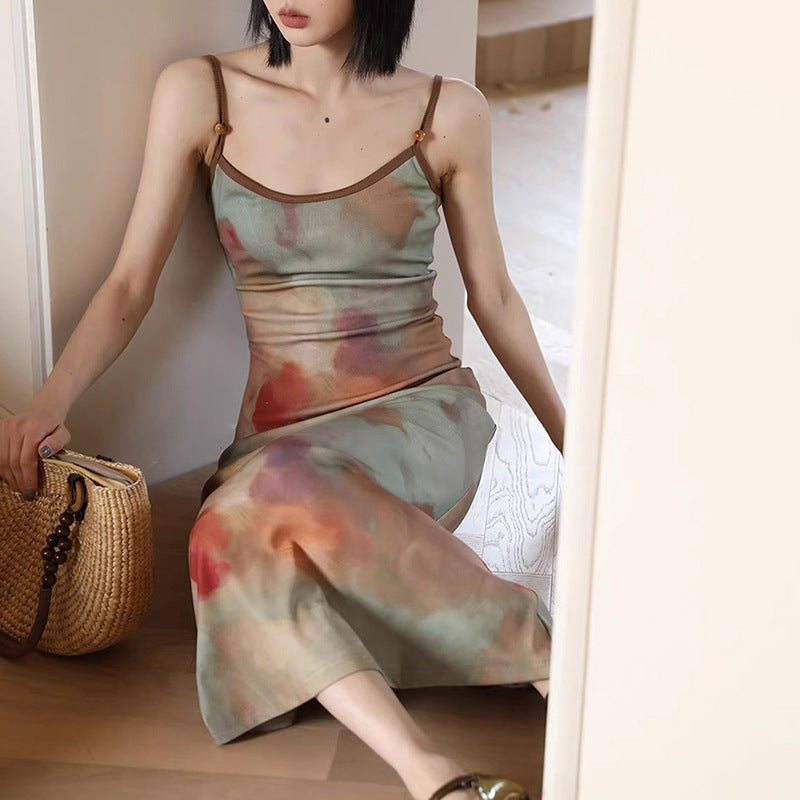 Gradient Print Strapless Dress in Khaki