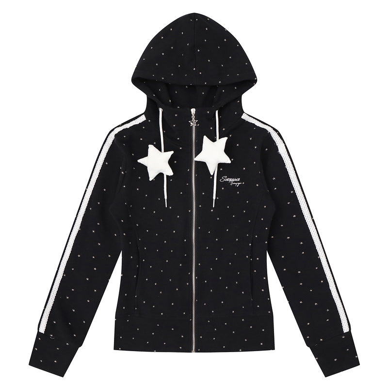 Women's Star Print Zip-Up Hoodie Jacket