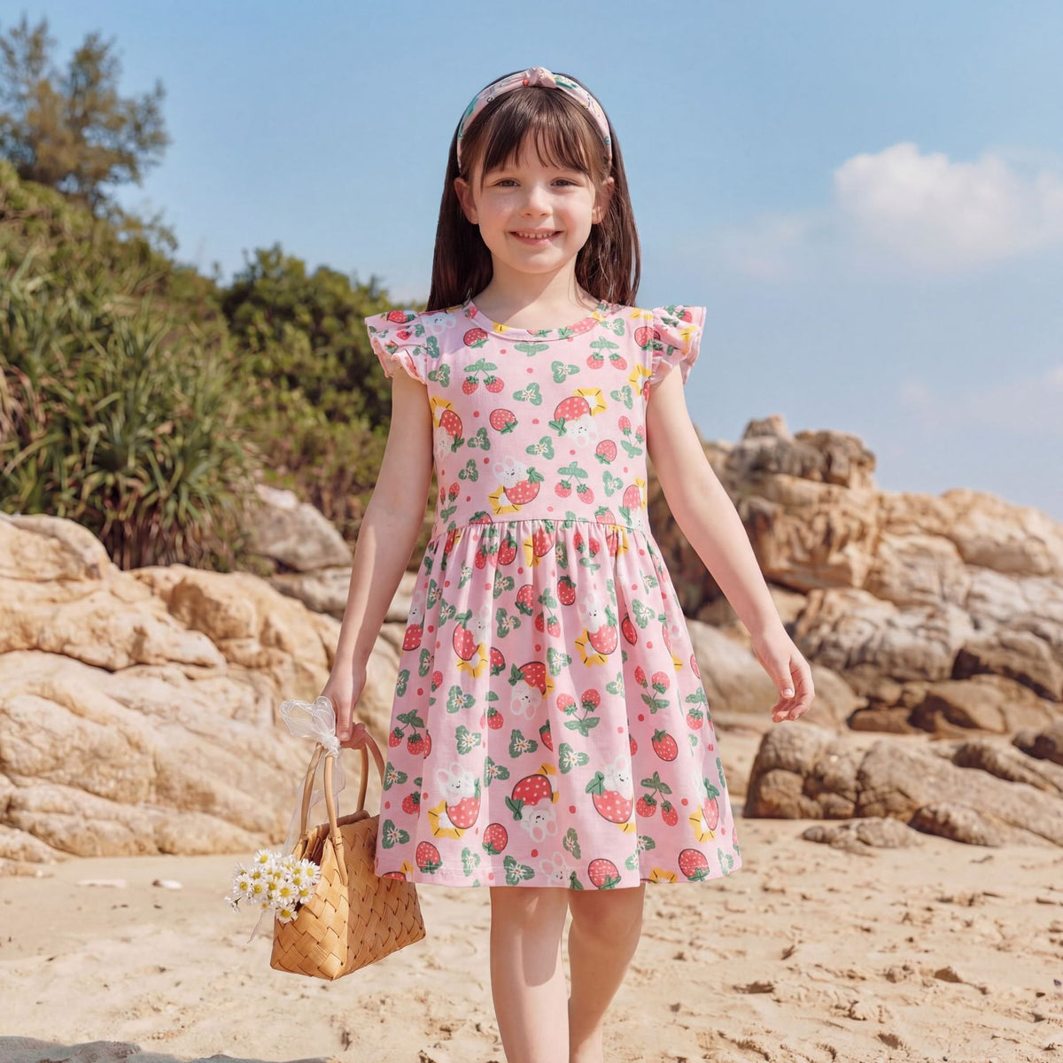 Style Girls' Dress Cartoon Ruffle Sleeve Dress Princess Dress