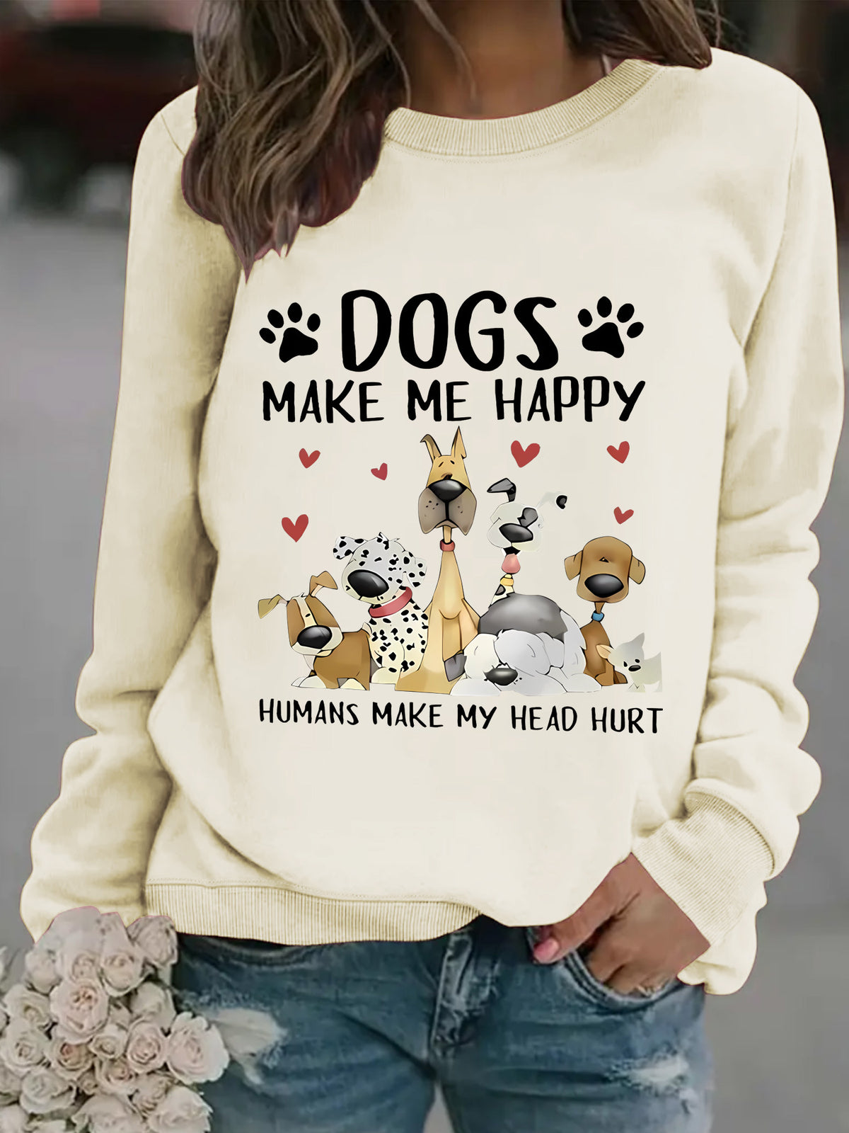 Round-neck DOGS Print Crew Sweatshirt